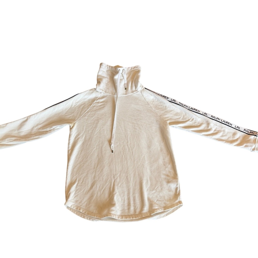 Lauren Ralph Lauren LRL White Logo Tape Sleeve Cowl Neck Sweatshirt Medium